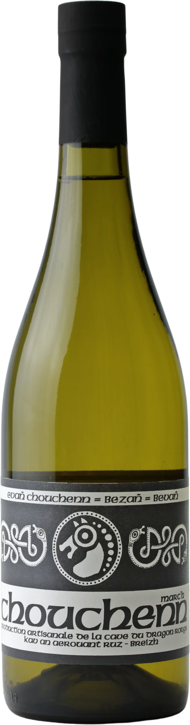 Bouteille de chouchenn Marc'h de La Cave du Dragon Rouge accompagnant un plateau de fruits de mer breton